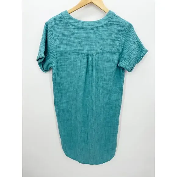 Bobi T-Shirt Dress Women Medium Blue V Neck Gauze Mini Summer Boho Coastal - Picture 2 of 7